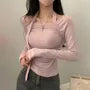 Long Sleeve Off-Shoulder Knotted Slim-Fit Crop Top