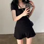 Short-Sleeve Square Neck Mini A-Line Dress