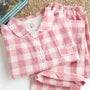 Couple Matching Pajama Set: Long Sleeve Collared Plaid Shirt + Elastic Waist Straight Leg Pants (Various Designs)