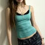 Spaghetti Strap V-Neck Plain Crop Camisole Top