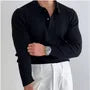 Long-Sleeve Plain Ribbed Knit Polo Shirt