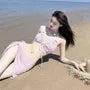 Set: Halter Plain Ruffle Bikini Top + Tie Side Bottom + Cover Up Skirt