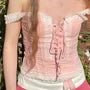 Square-Neck Lace Panel Tie-Up Corset Tank Top