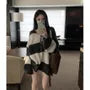 Long-Sleeve V-Neck Striped Sweater / High Rise Plain Wide Leg Pants