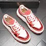 Platform Rhinestone Lace-Up Faux Leather Sneakers