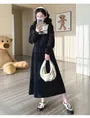 Maternity Long-Sleeve Mock Neck Two Tone Midi A-Line Dress
