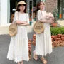 Maternity Short Sleeve Midi A-Line Eyelet Lace Dress