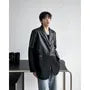 Notch Lapel Plain Faux Leather Panel One-Buttoned Blazer