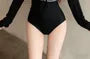 Set: Striped Bow Swimsuit + Plain Cover Up Jacket