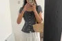 Short Sleeve Scoop Neck Plaid Frill Blouse
