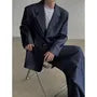 Notch Lapel Washed Single Breasted Denim Blazer / High Waist Wide Leg Jeans