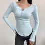 Long-Sleeve Henley Plain Quick Dry T-Shirt