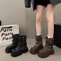 Faux Leather Paneled Platform Chunky Heel Short Boots