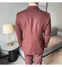 Peak Lapel Plain Double-Breasted Blazer / Mid Rise Tapered Dress Pants / Set