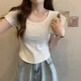 Short Sleeve Scoop Neck Plain Panel Tee