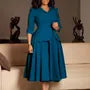 Mock Two-Piece 3/4-Sleeve Lapel Collar Plain Midi A-Line Blazer Dress