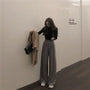 High Waist Plain Loose-Fit Wide-Leg Dress Pants