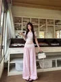 Short-Sleeve Crew Neck Crop Slim Fit T-Shirt / Mid Rise Baggy Pants