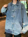 Collared Washed Frog Closure Denim Jacket