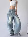 Mid Rise Washed Barrel Baggy Jeans
