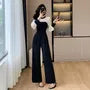 Long Sleeve Round Neck Two Tone Wide Leg Jumpsuit