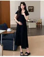 Maternity Short-Sleeve Scoop Neck Plain Midi Smock Dress