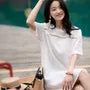 Short-Sleeve Crew Neck Plain Lace Trim Sundress