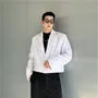 Lapel Collar Distressed Trim Single Button Cropped Blazer
