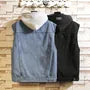 Collared Mock Two-Piece Washed Hooded Button-Up Denim Vest