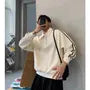 Long-Sleeve Stripe Trim Polo-Neck Sweatshirt