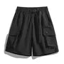 Elastic Waist Plain Wide Leg Cargo Shorts