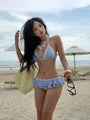 Set: Halter Striped Bikini Top + Ruffle Bottom