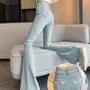 High Waist Washed Bow Flared Jeans