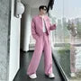 Set: Round Neck Tweed Open Front Jacket + Mid Rise Straight Leg Pants