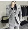 Set: Plain Single-Breasted Blazer + Vest + Straight Leg Dress Pants