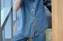 Sleeveless Collared Washed Denim Button Vest / Mid Rise Denim Shorts