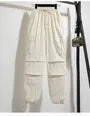Drawstring Waist Plain Cropped Harem Cargo Pants