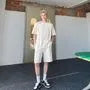 Set: Short-Sleeve Round Neck Two Tone T-Shirt + Drawstring Waist Sweat Shorts