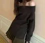 Long Sleeve Off-Shoulder Plain Loose-Fit Sweater