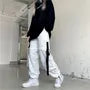 Elastic Waist Plain Cutout Buckled Wide Leg Cargo Pants