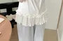 Pajama Set: V-Neck Striped Ruffle Tie Front Jacket + High Waist Straight Leg Pants + Plain Camisole Top