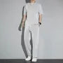 Set: Short-Sleeve Crew Neck Plain T-Shirt + Drawstring Waist Plain Sweatpants