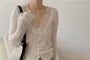V-Neck Lace Panel Button-Up Sheer Cardigan