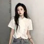 Short-Sleeve Collared Plain Blouse