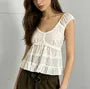 Cap Sleeve Scoop neck Plain Ruffled-Trim Blouse