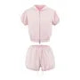 Short-Sleeve Zip-Up Plain Crop Hoodie / Drawstring Waist Hot Pants