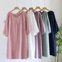 Elbow-Sleeve Notch Neck Plain Pajama Dress