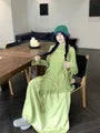 Long-Sleeve Mock Neck Plain Asymmetrical Ruffle Trim Oversized T-Shirt / High Rise Maxi A-Line Skirt