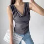 Cowl Neck Plain Slim Fit Crop Tank Top