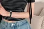 Short-Sleeve Off-Shoulder Striped Tie-Strap Top